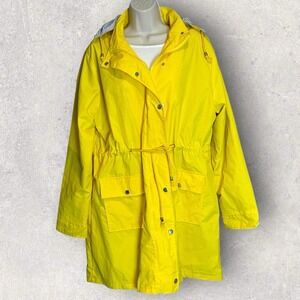 Women's Yellow Rain Jacket Hooded Lined Cinch Waist Lightweight L/XL Spring